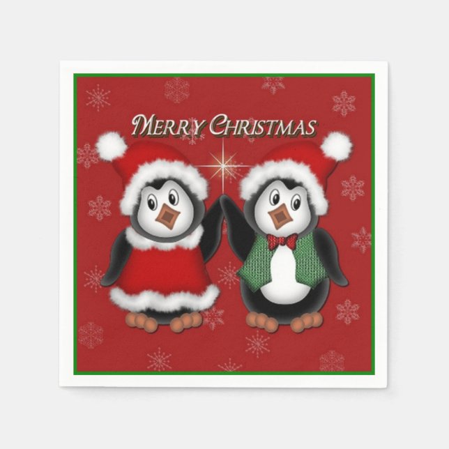 Servilleta De Papel Cuidados pingüinos Red Merry Nochebuena (Anverso)