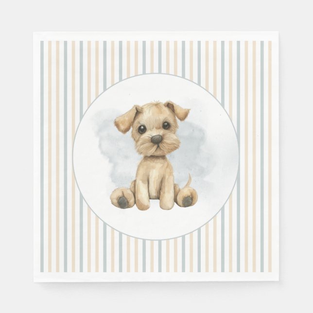Servilleta De Papel Cuidadoso Oh Boy Puppy Blue Baby Shower (Anverso)