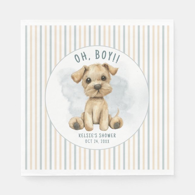 Servilleta De Papel Cuidadoso Oh Boy Puppy Blue Baby Shower (Anverso)