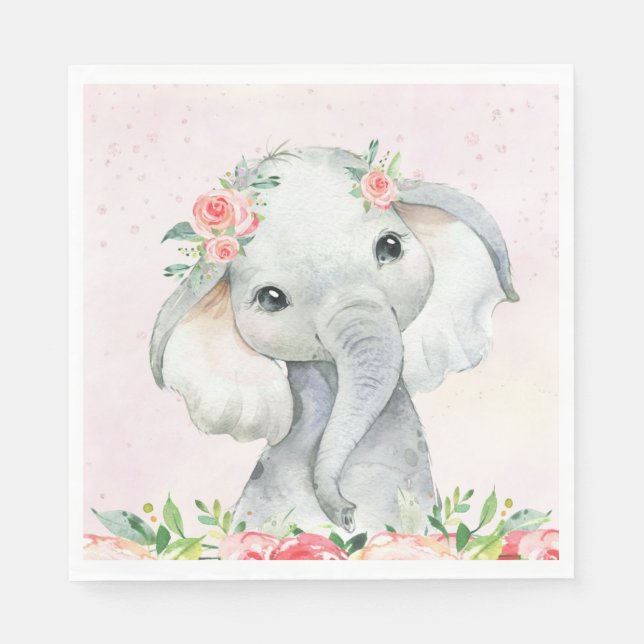 Servilleta De Papel Cum Baby Girl Elephant Baby Shower Napkins (Anverso)