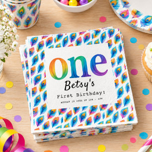 Servilleta De Papel Cumpleaños 1º Arcoíris Acuarela Bebé Colorido
