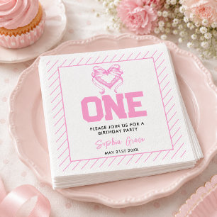 Servilleta De Papel Cumpleaños 1º Coquette Lazo Rosa Adorable