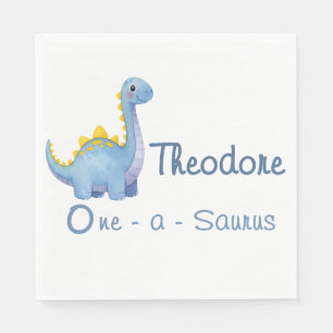 Servilleta De Papel Cumpleaños 1º Cute Boy Blue Watercolor One-a-Sauru