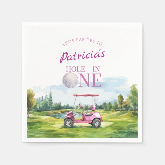 Servilleta De Papel Cumpleaños 1º de Golf Pink Hole In One  (Anverso)
