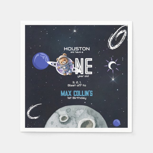 Servilleta De Papel Cumpleaños 1º del astronauta del espacio exterior (Anverso)