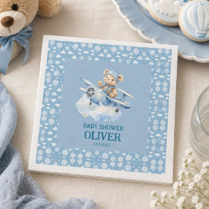 Servilleta De Papel Cumpleaños 1º del Oso Lindo Avión Azul El Tiempo V