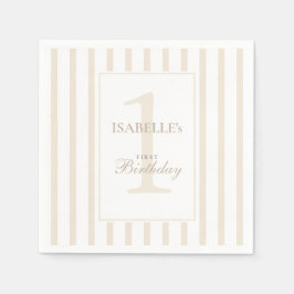 Servilleta De Papel Cumpleaños 1º Elegante con Raya de Champagne Suave