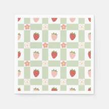 Cumpleaños 1º Fresa Gingham Verde Pastel
