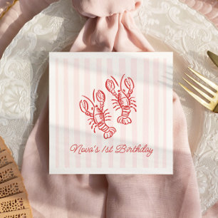 Servilleta De Papel Cumpleaños 1º langosta raya rosa y rojo