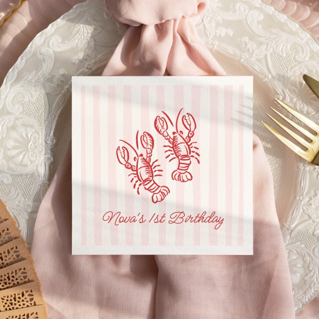 Servilleta De Papel Cumpleaños 1º langosta raya rosa y rojo (Subido por el creador)