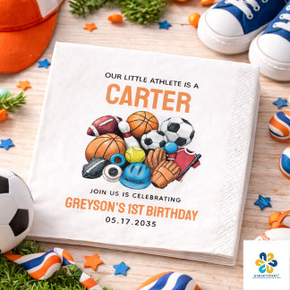 Servilleta De Papel Cumpleaños 1º Modern Boys Sports Balls All Star