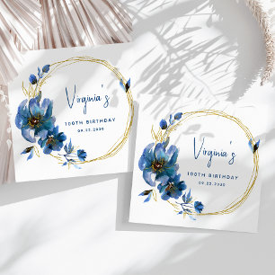 Servilleta De Papel Cumpleaños 100 azul oro acuarela floral