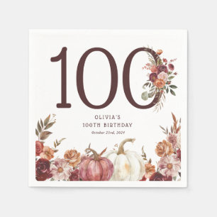 Servilleta De Papel Cumpleaños 100 Boho Pumpkin Autumn Bloom