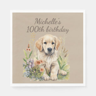 Servilleta De Papel Cumpleaños 100 del adorable cachorro de Golden Ret