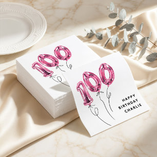 Servilleta De Papel Cumpleaños 100 Minimalista Rosa Globo 100