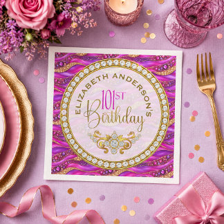 Servilleta De Papel Cumpleaños 101 Glam Pink Gold Joyas Strata