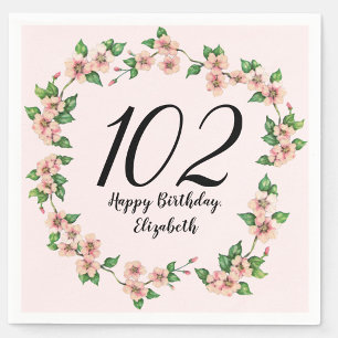 Servilleta De Papel Cumpleaños 102 bonito rubor rosa floral