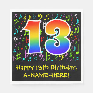 Servilleta De Papel Cumpleaños 13 - Símbolos musicales coloridos, Ar