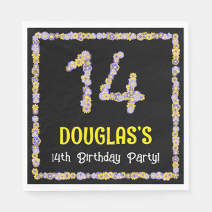 Servilleta De Papel Cumpleaños 14: Flores Florales Número, Nombre Pers
