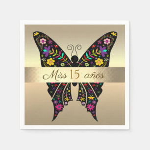 Servilleta De Papel Cumpleaños 15, Mariposa Colorida con Hojalata Dora