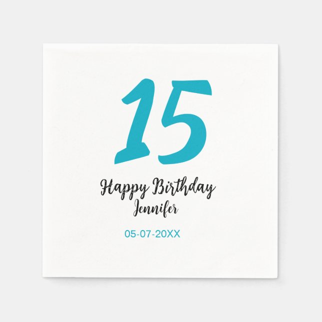 Servilleta De Papel cumpleaños 15 quiencenera agregar fecha año azul p (Anverso)