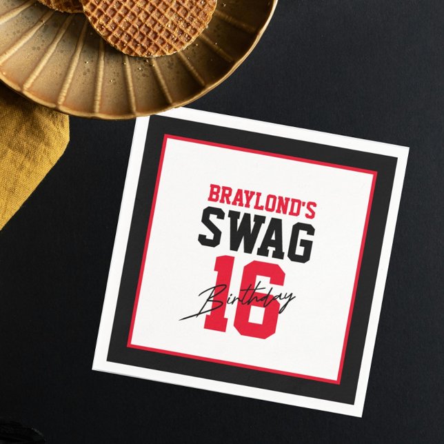 Servilleta De Papel Cumpleaños 16 de estilo universitario rojo Swag (Subido por el creador)