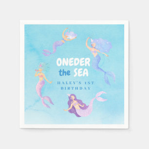 Servilleta De Papel Cumpleaños 1 año de sirena UNOder el mar Azul Pres