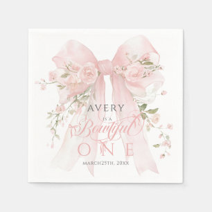 Servilleta De Papel Cumpleaños 1 Bowtiiful Uno Flores Lazos Niñas