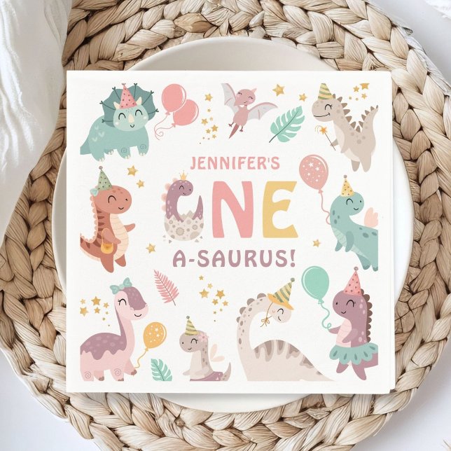Servilleta De Papel Cumpleaños 1 de Dinosaurio Uno A-Saurus Niña Papel (Subido por el creador)