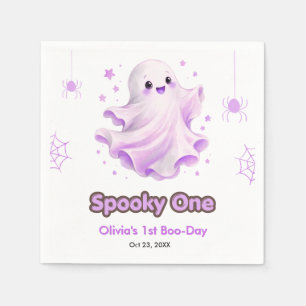 Servilleta De Papel Cumpleaños 1 de Halloween Fantasma Lindo Morado Cu