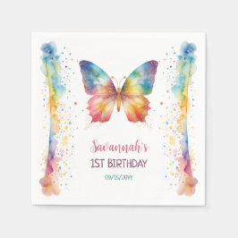 Servilleta De Papel Cumpleaños 1 de Mariposa Arcoíris Revoloteando