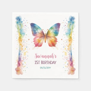 Servilleta De Papel Cumpleaños 1 de Mariposa Arcoíris Revoloteando