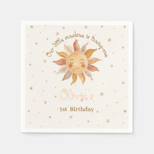 Servilleta De Papel Cumpleaños 1 de niña Boho Pink Sun Girl