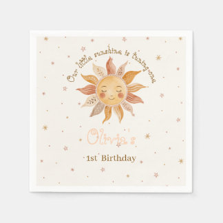 Servilleta De Papel Cumpleaños 1 de niña Boho Pink Sun Girl