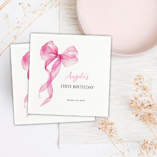 Servilleta De Papel Cumpleaños 1 de Niñas con Lazo Rosa