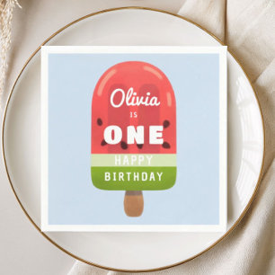 Servilleta De Papel Cumpleaños 1 de Paleta de Sandía Adorable