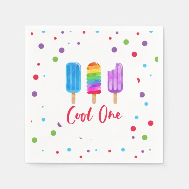 Servilleta De Papel Cumpleaños 1 de Rainbow Pop Cool One (Anverso)