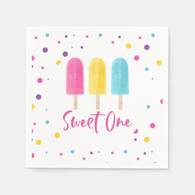Servilleta De Papel Cumpleaños 1 de Rainbow Pop Sweet One (Anverso)