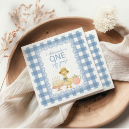 Servilleta De Papel Cumpleaños 1 de Silly Goose de Gingham Azul