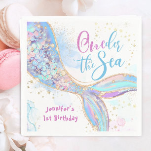 Servilleta De Papel Cumpleaños 1 de Sirena Bajo El Mar Azul