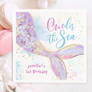 Servilleta De Papel Cumpleaños 1 de Sirena Bajo El Mar Morado