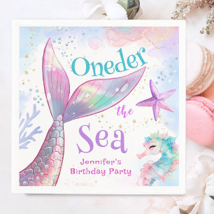 Servilleta De Papel Cumpleaños 1 de Sirena Bajo El Mar Rosa Purpura