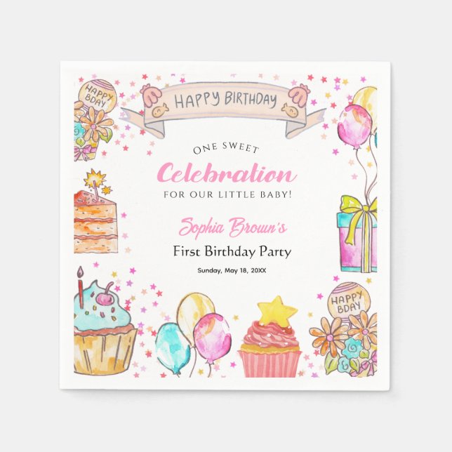 Servilleta De Papel Cumpleaños 1 de Sweet One Ice Cream  (Anverso)