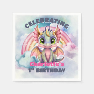 Servilleta De Papel Cumpleaños 1 del dragón rosa