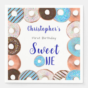 Servilleta De Papel Cumpleaños 1 del Dulce Niño Donut Azul