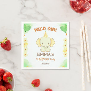 Servilleta De Papel Cumpleaños 1 del Elefante Lindo Salvaje 