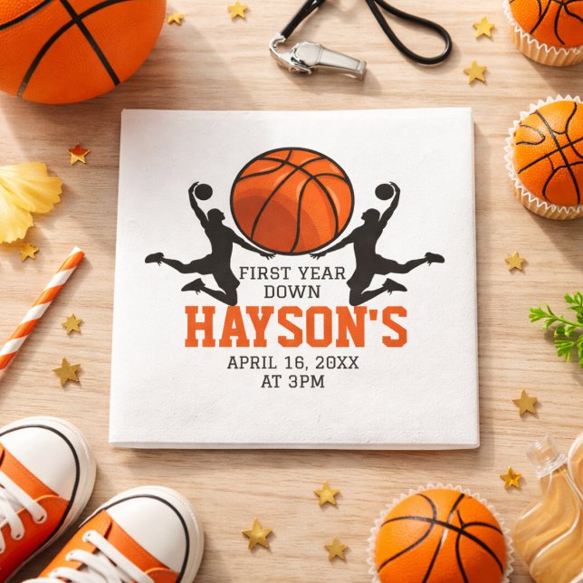 Servilleta De Papel Cumpleaños 1er Año de Baloncesto Down 1st (Basketball First Year Down 1st Birthday Napkins)