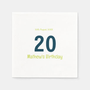 Servilleta De Papel cumpleaños 20 agregar nombre verde pastel gris neg