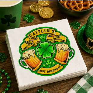 Servilleta De Papel Cumpleaños 21 con Cheer Shamrock Día de San Patric