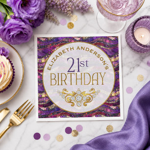 Servilleta De Papel Cumpleaños 21 con diseño de estratos con joyas púr